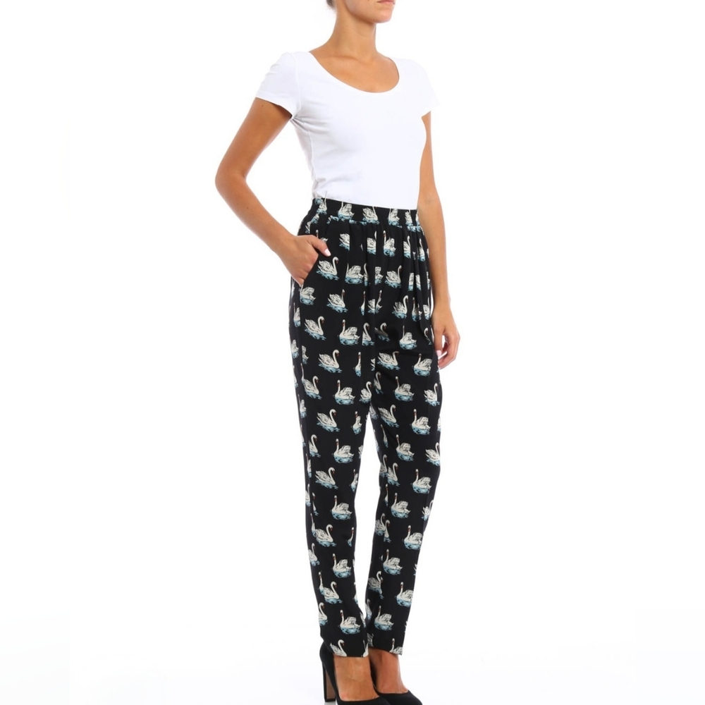 Stella McCartney Black Silk Swan Pants Size 42